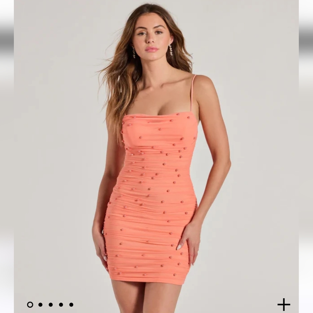 NWT Windsor "Kristen" faux pearl mini party dress- coral, size medium